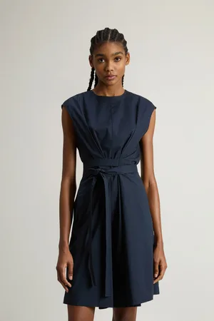 Woolrich Donna Vestito in popeline di puro cotone con cintura Blu