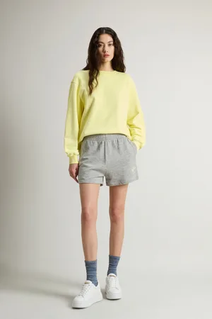 Woolrich Donna Pantaloncini in puro cotone felpato mouliné con logo Grigio