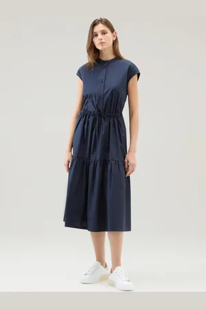 Woolrich Donna Vestito in popeline di puro cotone con balze Blu