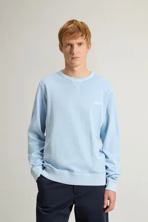 Woolrich Uomo Felpa girocollo in puro cotone leggero tinta in capo Blu