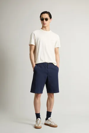 Woolrich Uomo Pantaloncini in misto cotone e lino tinti in capo Blu