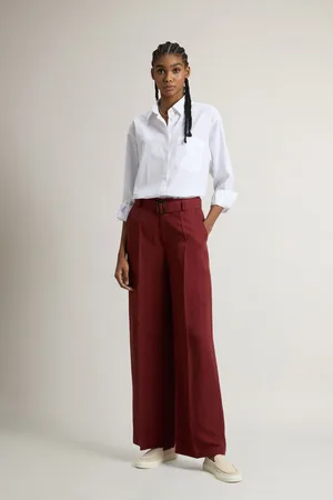 Woolrich Donna Pantaloni in misto lino tinti in capo Rosso