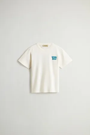 Woolrich T-shirt da bambino in puro cotone con stampa sul retro Bianco