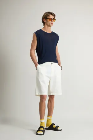 Woolrich Uomo Pantaloncini in misto cotone e lino tinti in capo Bianco