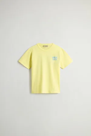 Woolrich T-shirt da bambino in puro cotone con stampa sul retro Giallo