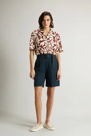 Woolrich Donna Bermuda in misto lino tinti in capo Blu