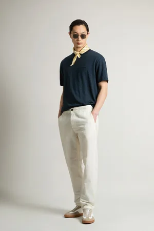 Woolrich Uomo Pantaloni in misto cotone e lino tinti in capo Bianco