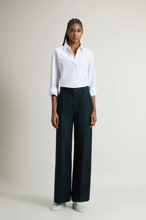 Woolrich Donna Pantaloni in misto lino tinti in capo Blu