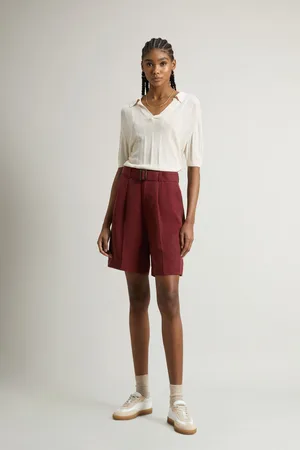 Woolrich Donna Bermuda in misto lino tinti in capo Rosso