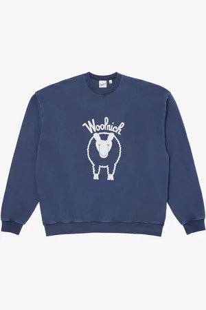 Woolrich Unisex Felpa in puro cotone con logo stampato sul petto e sul retro Blu