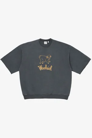 Woolrich Unisex Felpa a maniche corte in puro cotone con logo stampato sul petto e sul retro Nero