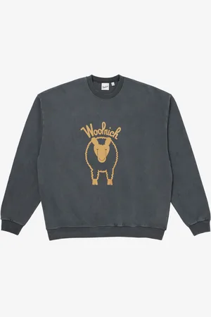 Woolrich Unisex Felpa in puro cotone con logo stampato sul petto e sul retro Nero
