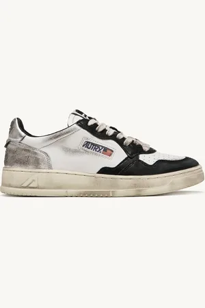 Autry SNEAKERS MEDALIST LOW SUPER VINTAGE LOW IN PELLE BIANCA NERA E ARGENTO