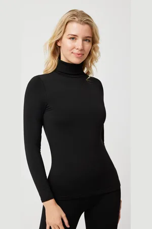 YSABEL MORA T-shirt termica nera a maniche lunghe e collo alto