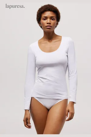 YSABEL MORA T-shirt bianca a maniche lunghe in cotone organico
