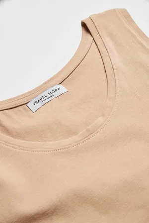 YSABEL MORA T-shirt color carne in cotone con spalline larghe