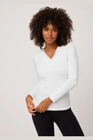 YSABEL MORA T-shirt bianca a maniche lunghe in caldo cotone