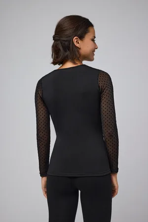YSABEL MORA T-shirt termica a manica lunga con dettaglio in tulle