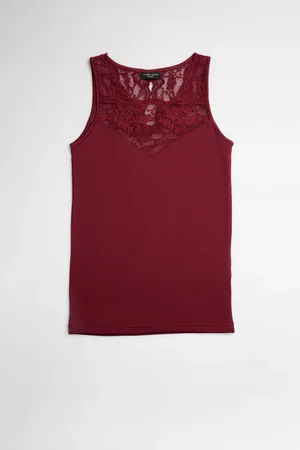 YSABEL MORA T-shirt termica in pizzo senza maniche bordeaux