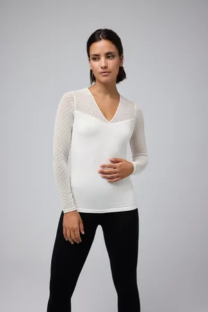 YSABEL MORA T-shirt termica a manica lunga con dettaglio in tulle