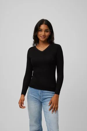 YSABEL MORA T-shirt termica nera con controllo della temperatura e dettaglio in pizzo a maniche lunghe