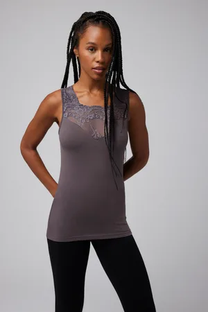 YSABEL MORA T-shirt termica in pizzo senza maniche antracite