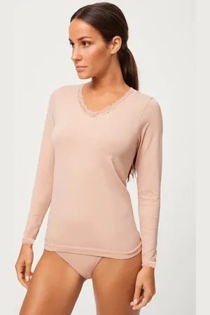 YSABEL MORA T-shirt a maniche lunghe con dettagli in pizzo color carne