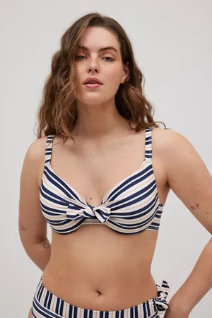 YSABEL MORA Top bikini con spalline larghe a righe blu scuro, coppa C