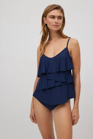 YSABEL MORA Top tankini blu scuro con volant e imbottitura rimovibile