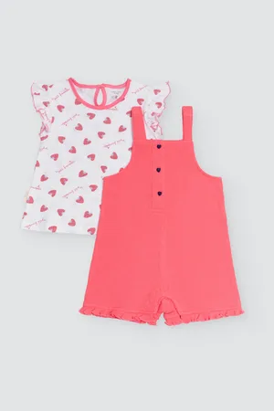 YSABEL MORA Completo t-shirt manica corta Framboise e salopette per neonato