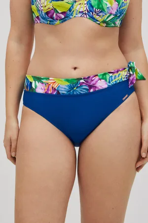 YSABEL MORA Slip bikini midi blu con stampa tropicale