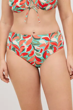 YSABEL MORA Slip bikini ad alta riduzione in micropiqué con stampa tropicale