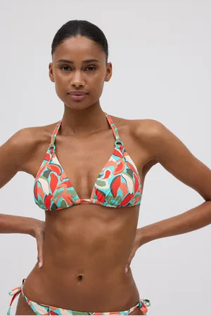 YSABEL MORA Top bikini a triangolo in micropiqué con stampa tropicale
