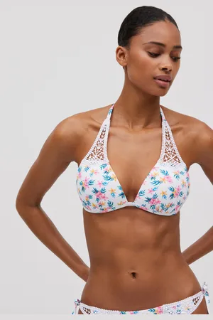 YSABEL MORA Top bikini a triangolo push up con fiori in micropiqué