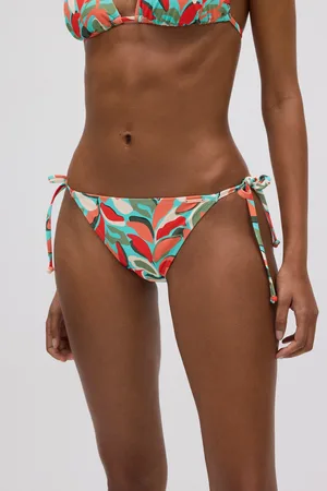 YSABEL MORA Mini slip bikini annodato in micropiqué con stampa tropicale