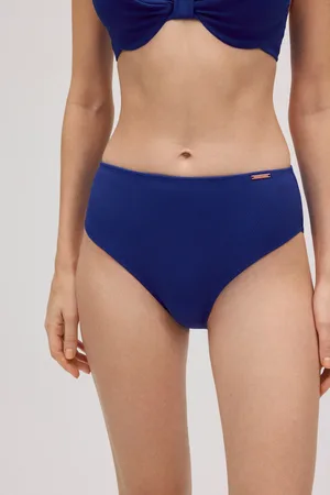 YSABEL MORA Slip bikini modellante alto in piqué blu scuro