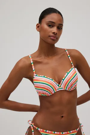 YSABEL MORA Top bikini in micropiqué stampato a righe con dettaglio drappeggiato