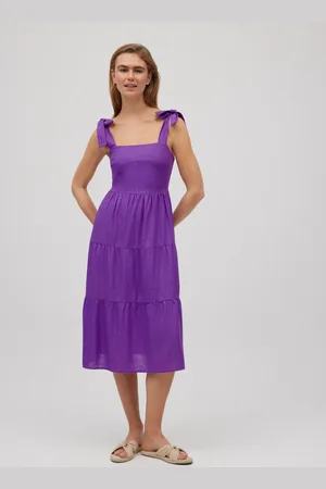 YSABEL MORA Abito midi in lino con spalline larghe