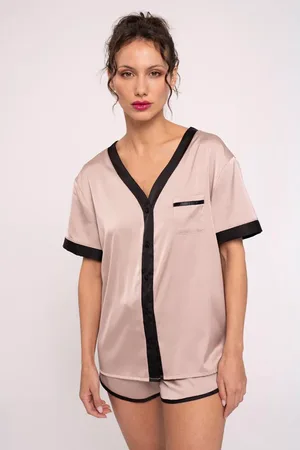 Muydemi Pigiama donna corto a camicia con bottoni in raso |