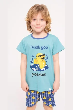 Muydemi Pigiama corto per bambini in cotone blu Good Duck |