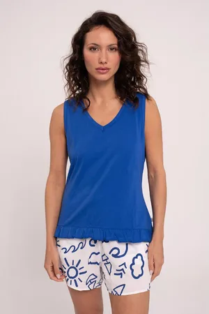 Muydemi Pigiama corto da donna stampato blu |