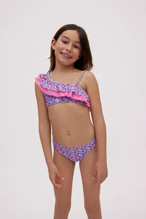 YSABEL MORA Completo bikini da bambina asimmetrico con volant a piccoli fiori