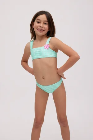 YSABEL MORA Set bikini da bambina a quadretti con dettagli floreali