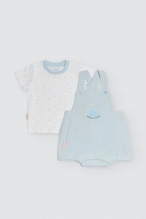 YSABEL MORA Completo t-shirt a maniche corte e salopette Ocean Tales per neonato