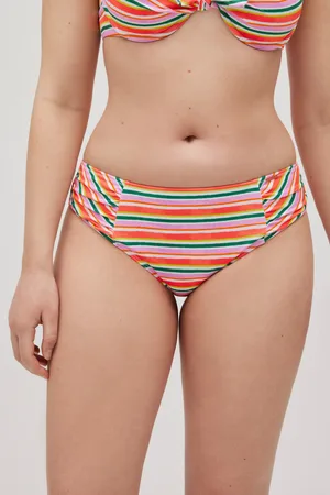 YSABEL MORA Slip bikini midi snellente arricciato con stampa micropiqué a righe