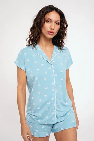 Muydemi Pigiama donna con bottoni corti stampato blu |