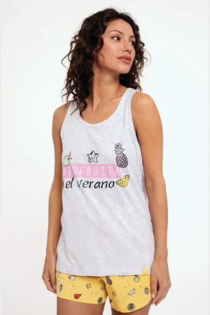 Muydemi Pigiama donna con spalline in cotone stampa Frutta |
