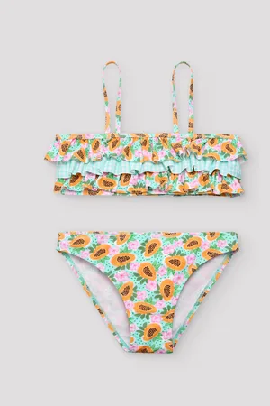 YSABEL MORA Set bikini da ragazza con volant e stampa papaya