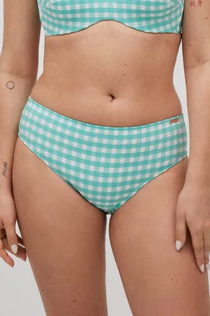 YSABEL MORA Slip bikini midi in vichy testurizzato azzurro