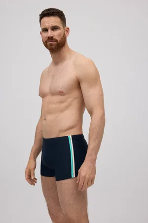 YSABEL MORA Costume da bagno boxer sportivo a righe laterali blu scuro